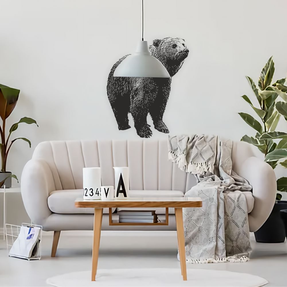 Bear wall decal applied in living room – woodland animal wall decor