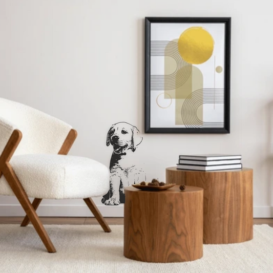 Black Labrador Retriever Puppy Wall Decal in a Modern Living Room – Cute Vinyl Dog Sticker for Cozy Home Decor – Art Decals
