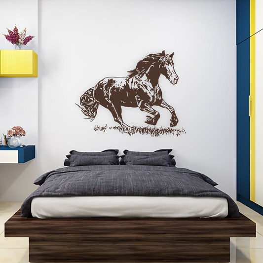 Brown Horse Wall Decal – Interior View in Modern Bedroom – Art Decals