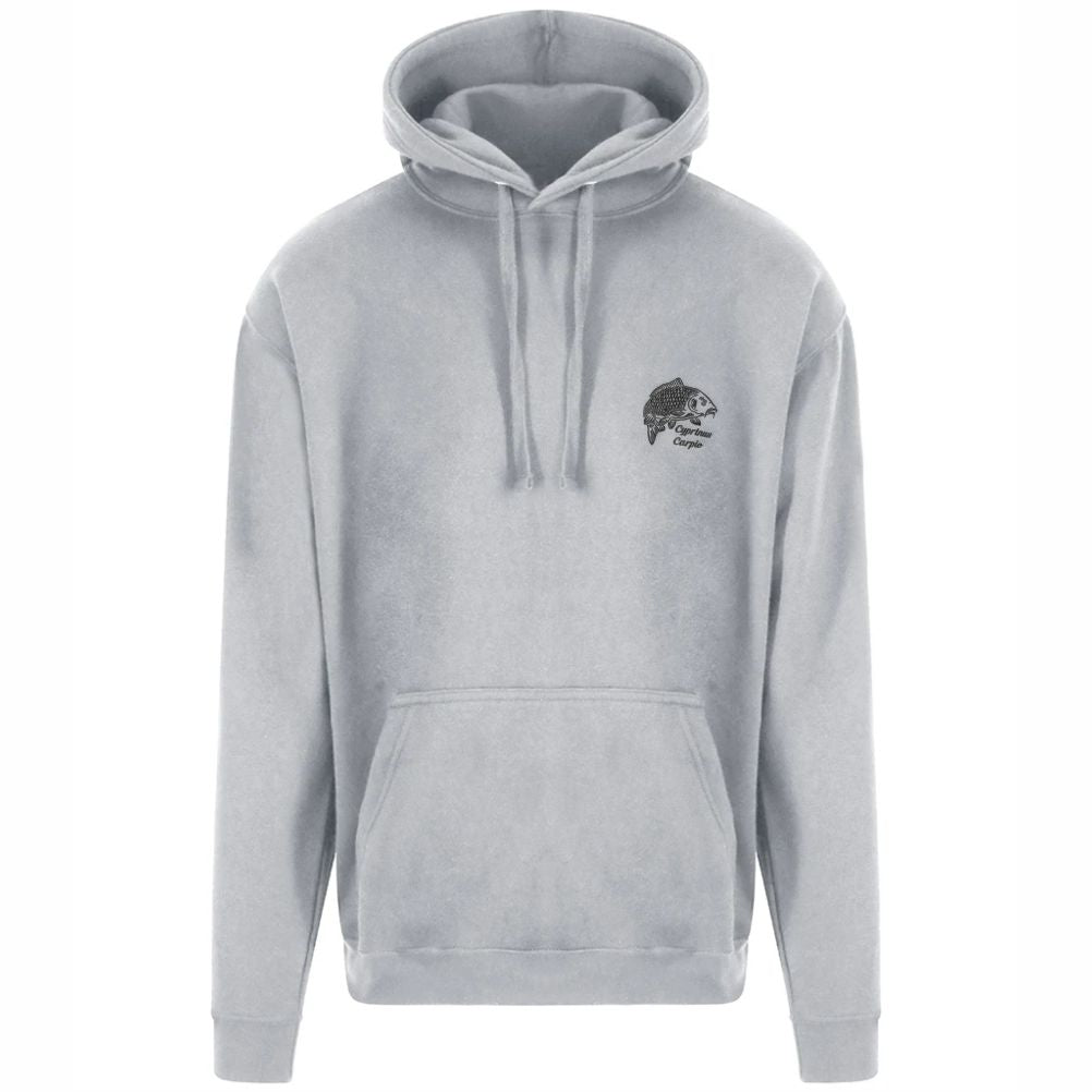 Grey carp embroidered fishing hoodie – angler hoodie with Cyprinus carpio embroidery