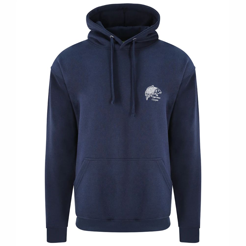 Navy carp embroidered fishing hoodie – premium fishing apparel for carp anglers