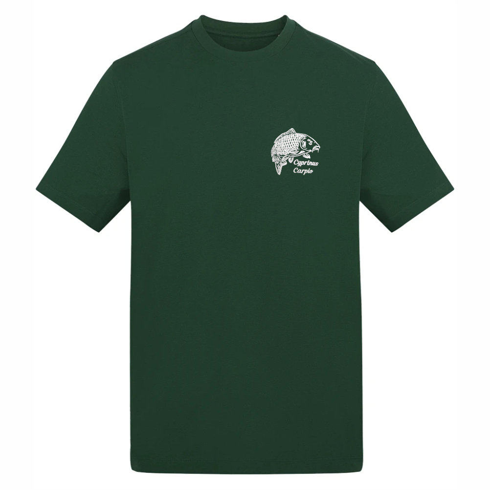 Bottle green carp embroidered fishing T-shirt – premium fishing apparel for carp anglers