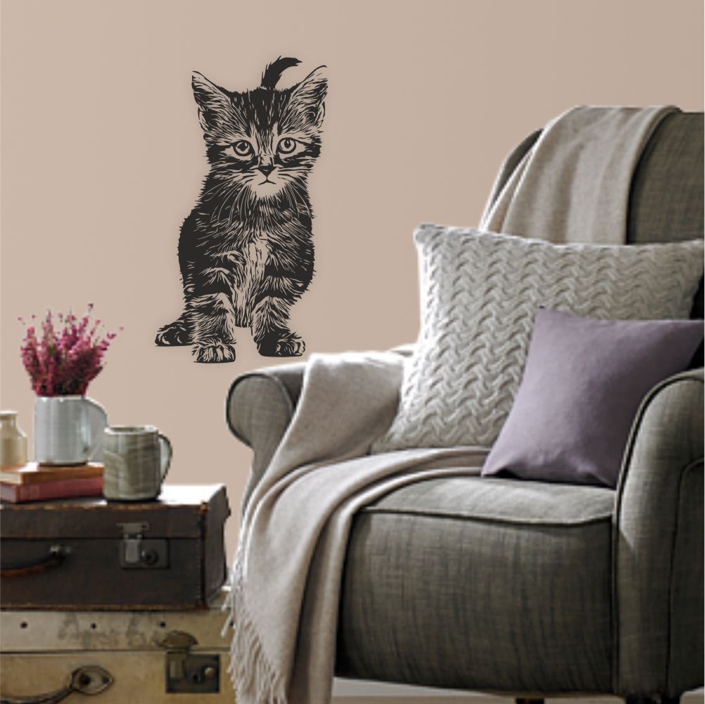 Cat wall decal applied in living room – pet animal wall decor