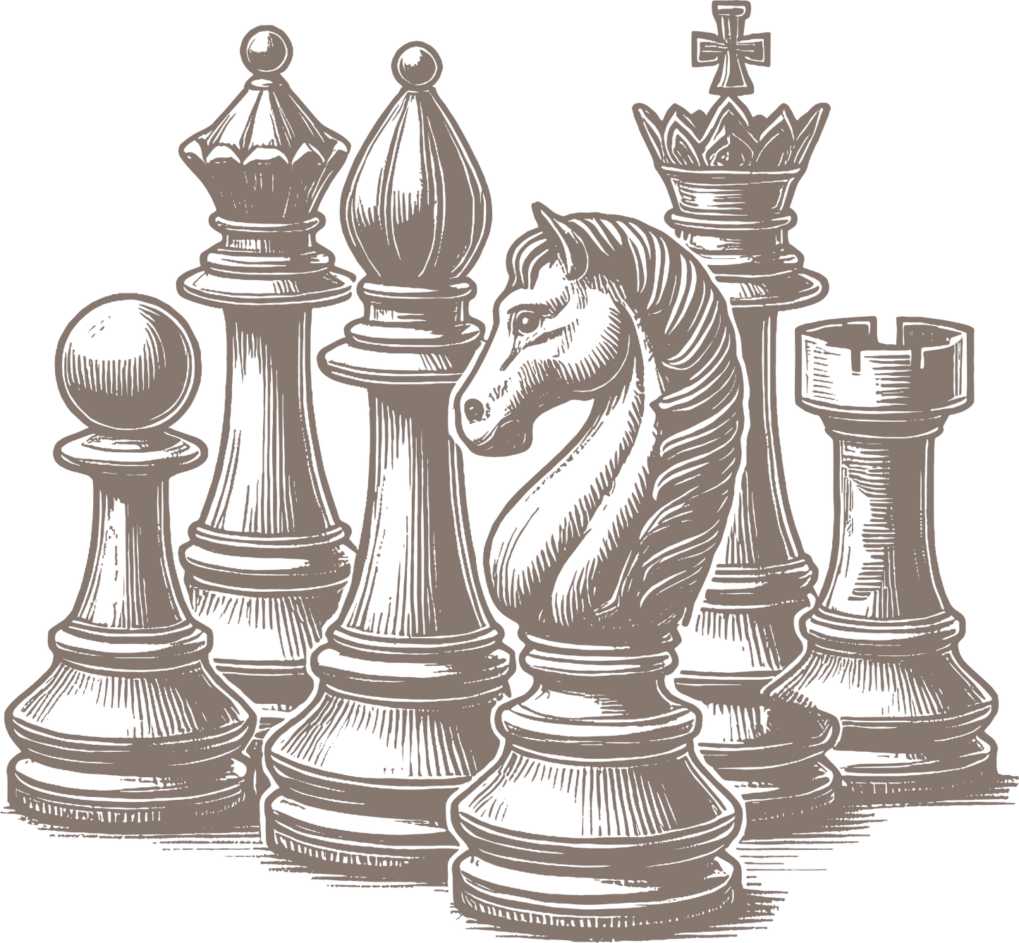 Chess wall decal – Classic chess pieces silhouette in brown – Vinyl sticker for game room decor.