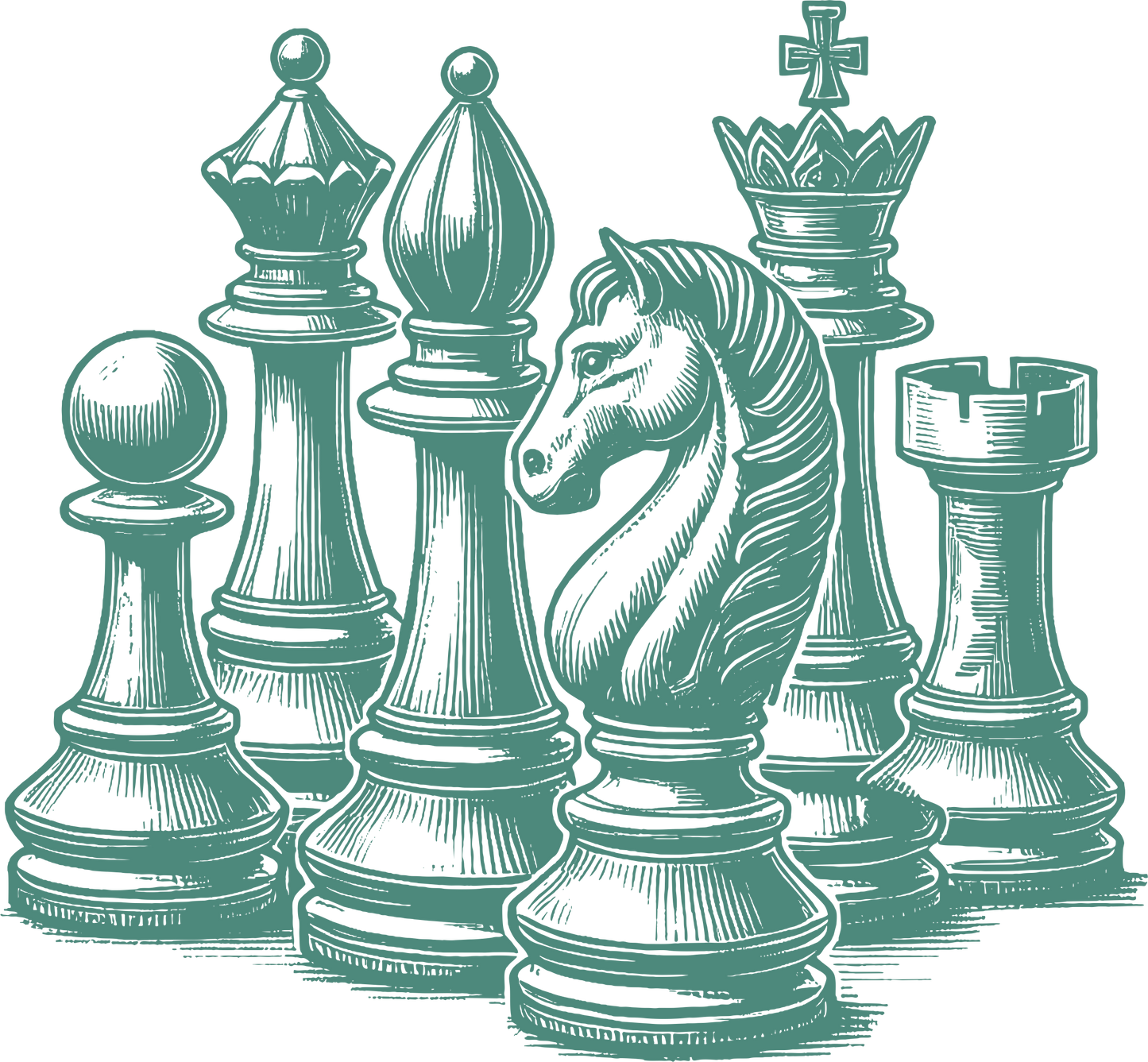 Chess wall decal – Classic chess pieces silhouette in green – Vinyl sticker for game room decor.