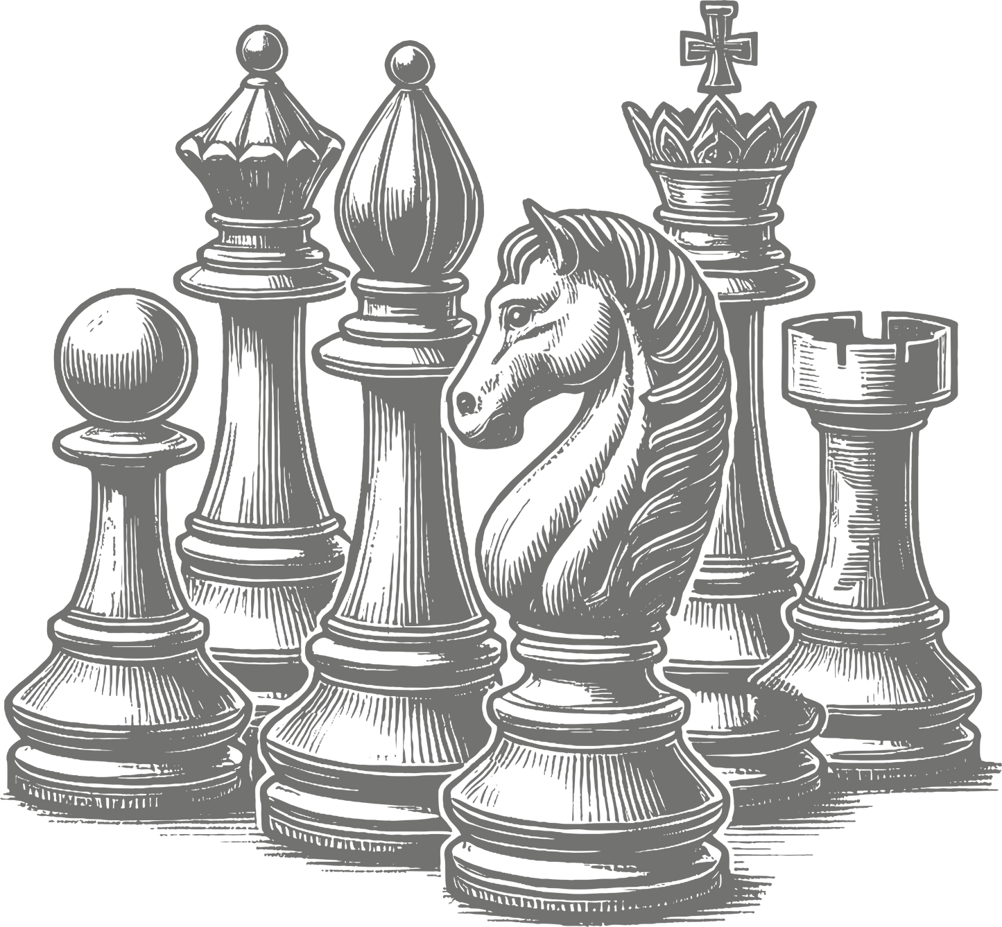 Chess wall decal – Classic chess pieces silhouette in grey – Vinyl sticker for game room decor.