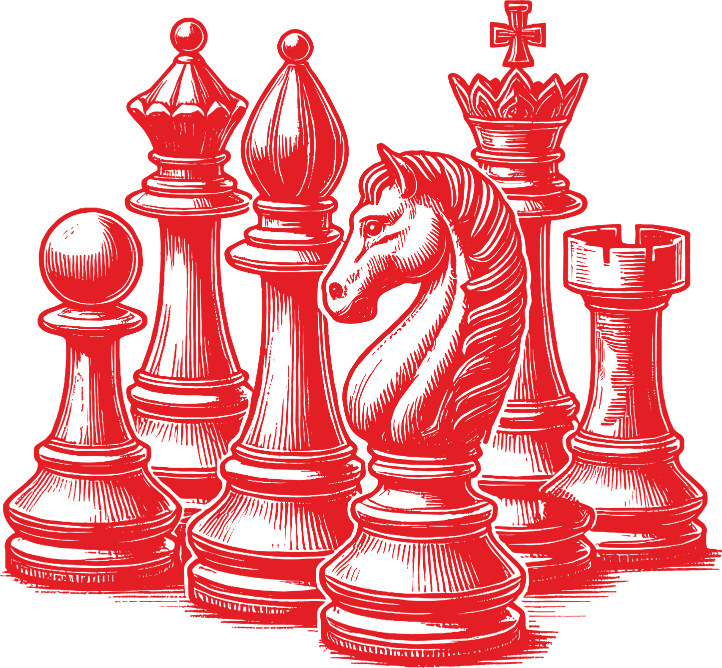 Chess wall decal – Classic chess pieces silhouette in red – Vinyl sticker for game room decor.