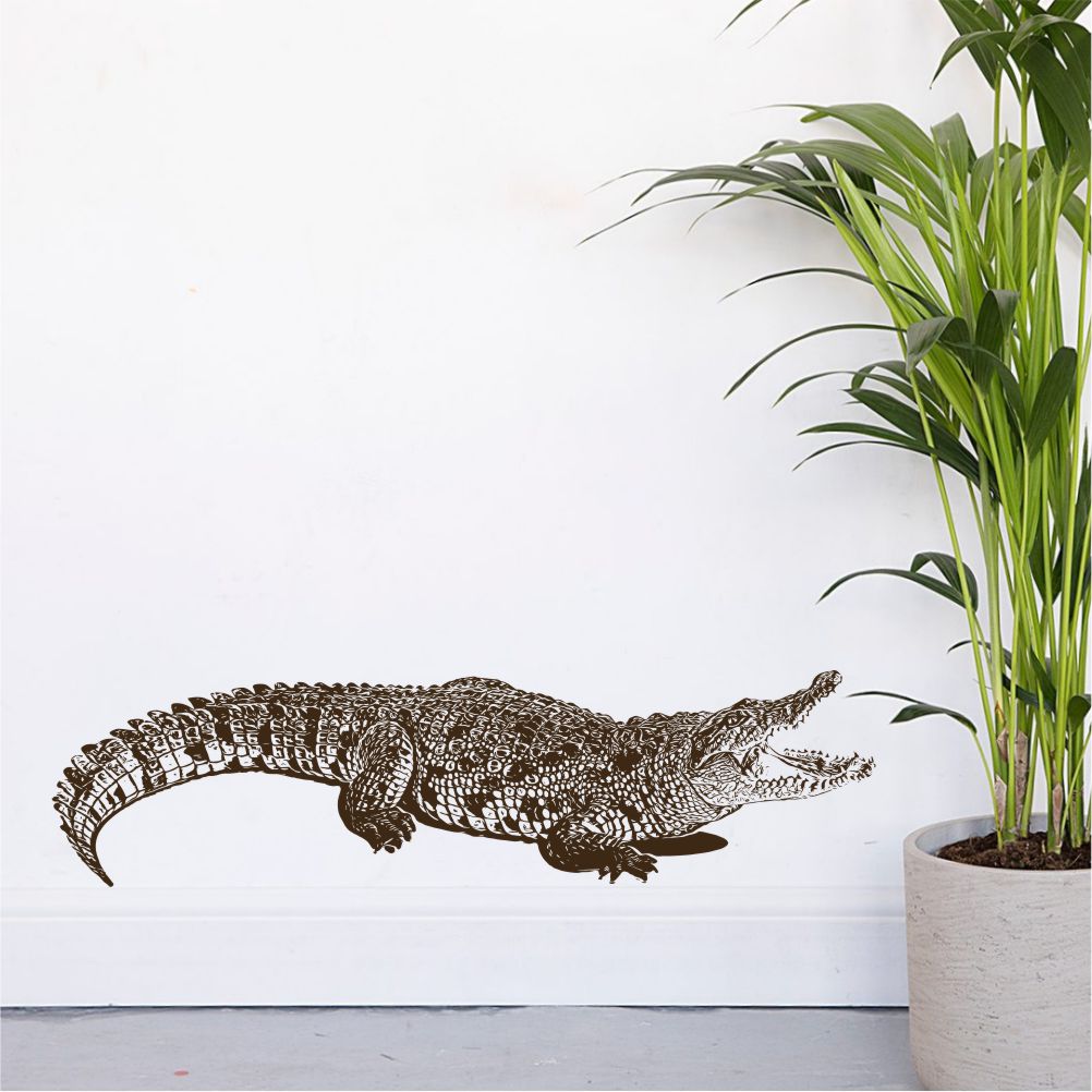 Crocodile wall decal applied in living room – wild animal wall decor