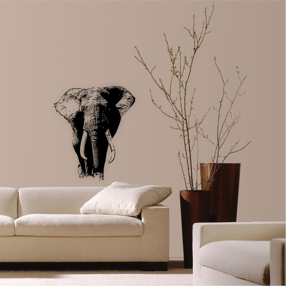 Elephant wall decal applied in living room – wildlife wall decor