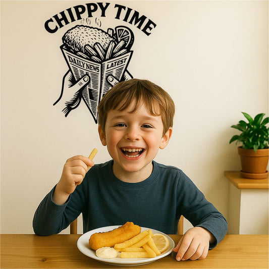 Fish and Chips kitchen wall decal in family UK kitchen – funny vinyl wall sticker decor