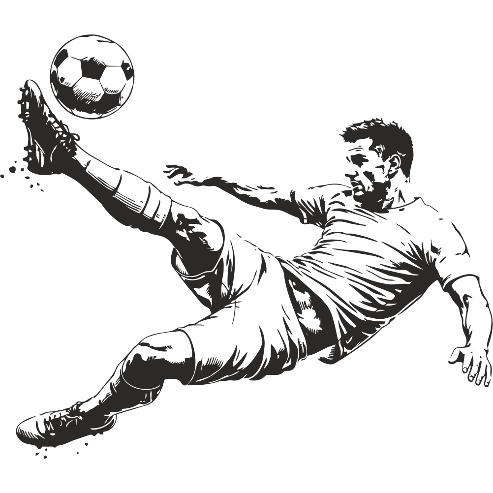 Football bicycle kick wall decal in black – detailed soccer player wall art design