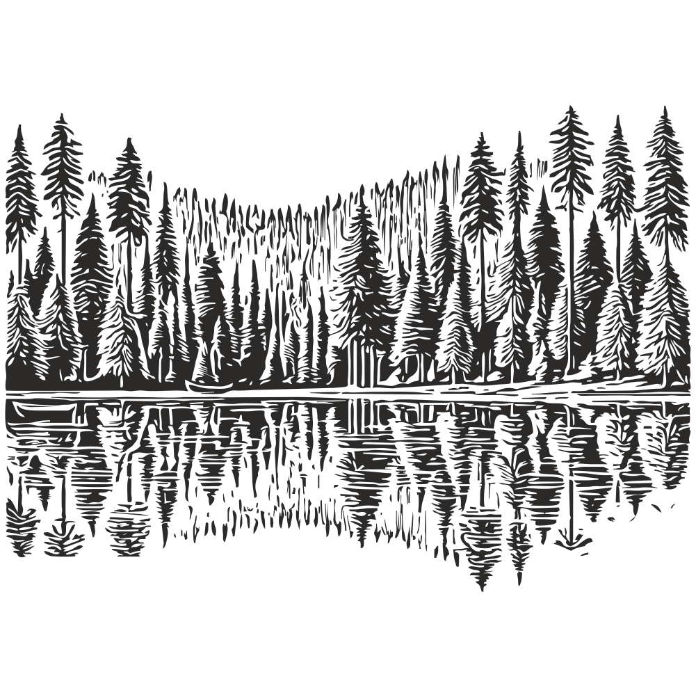 Forest reflections wall decal showing pine trees mirrored on lake surface