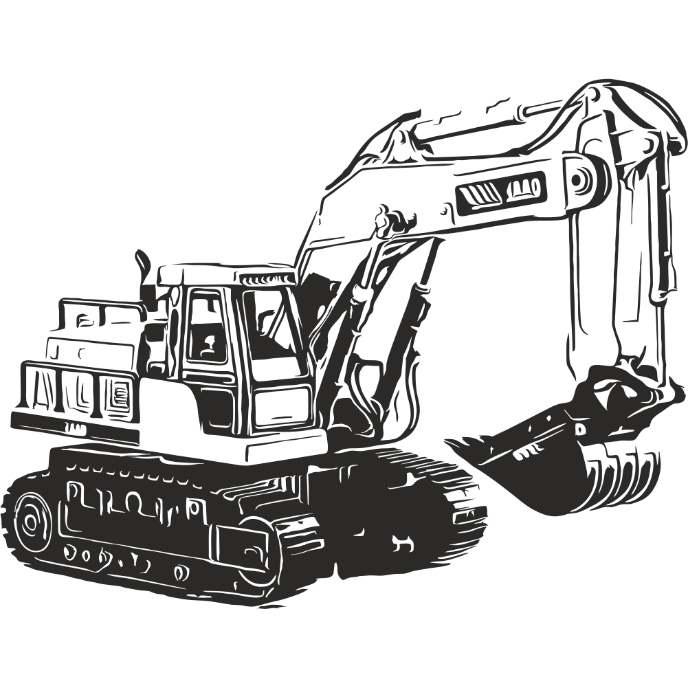 Excavator wall decal in black – bold vinyl digger sticker for kids who love construction vehicles