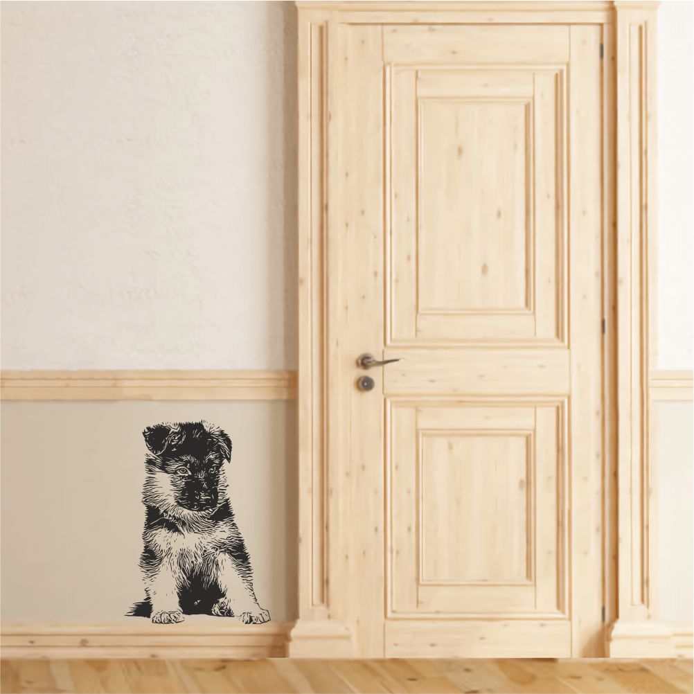 German shepherd puppy wall decal applied in hallway – dog wall decor