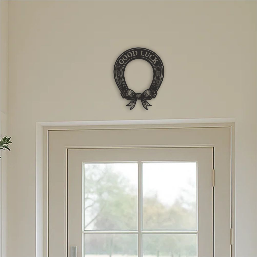 Good luck horseshoe wall decal above doorway – downward orientation