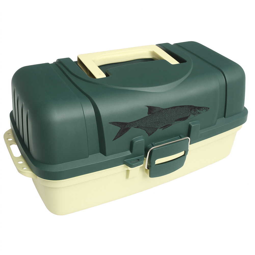 Green and cream fishing tackle box with black bream fish decal – realistic vinyl sticker preview