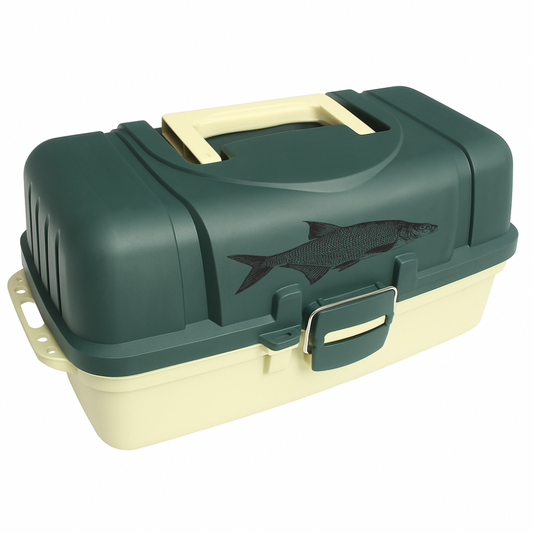 Green and cream fishing tackle box with black bream fish decal – realistic vinyl sticker preview