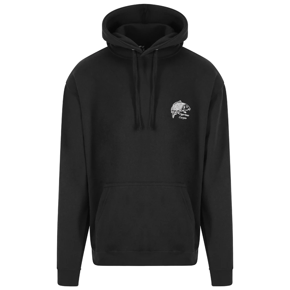 Black carp embroidered hoodie – front product photo