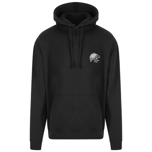 Black carp embroidered hoodie – front product photo
