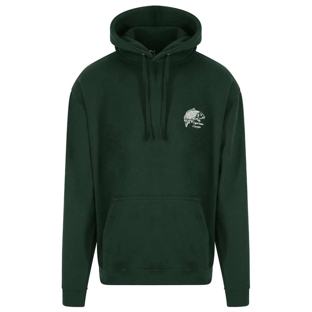 Forest-green carp embroidered hoodie – front product photo