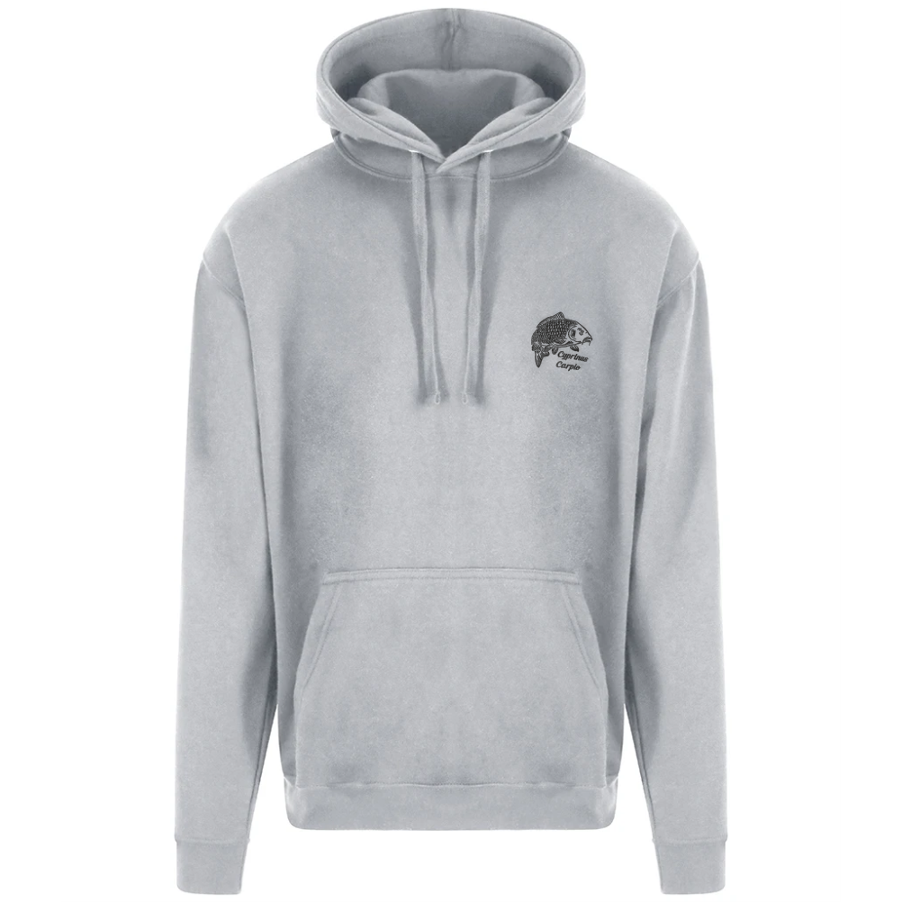 Heather-grey carp embroidered hoodie – front product photo