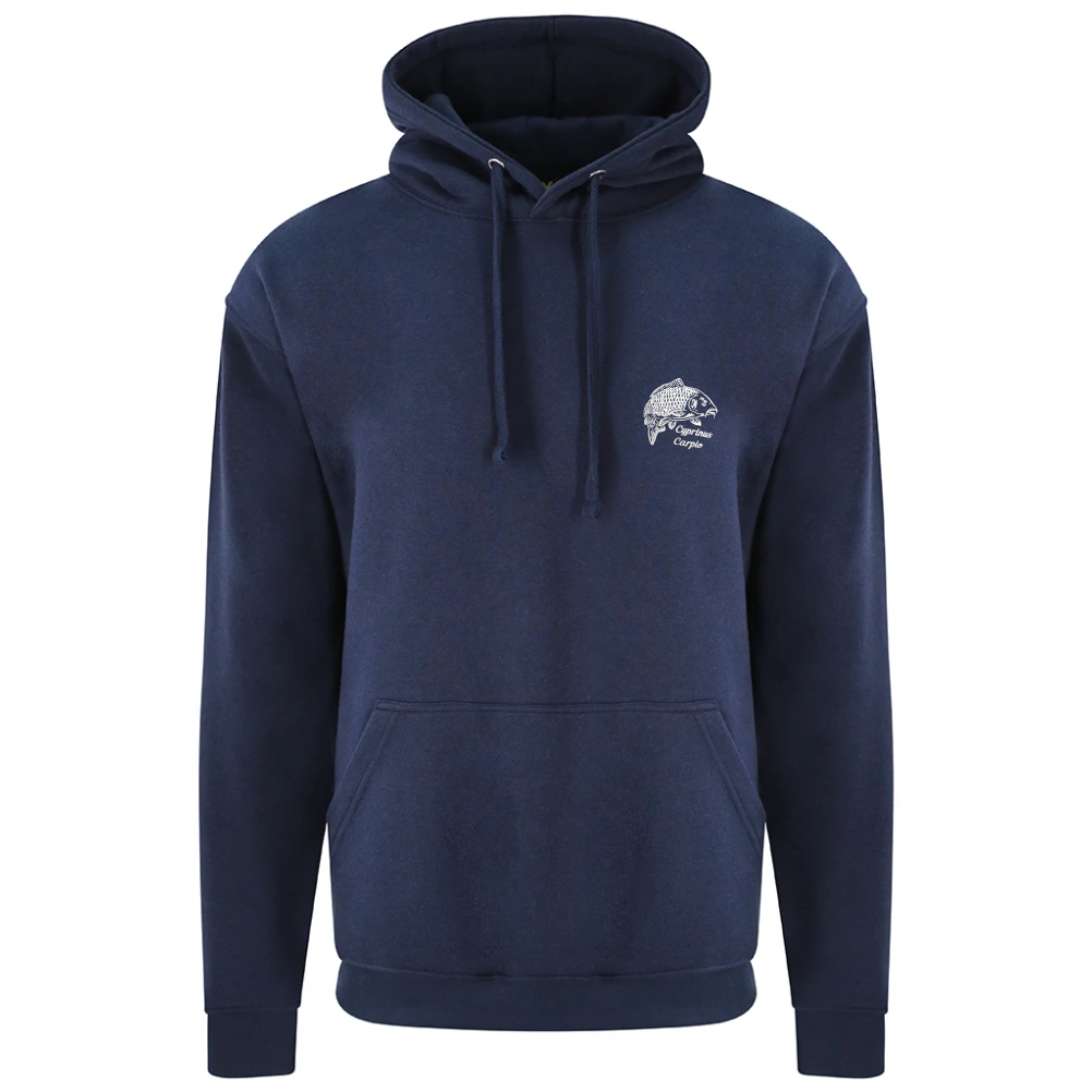 Navy blue carp embroidered hoodie – front product photo
