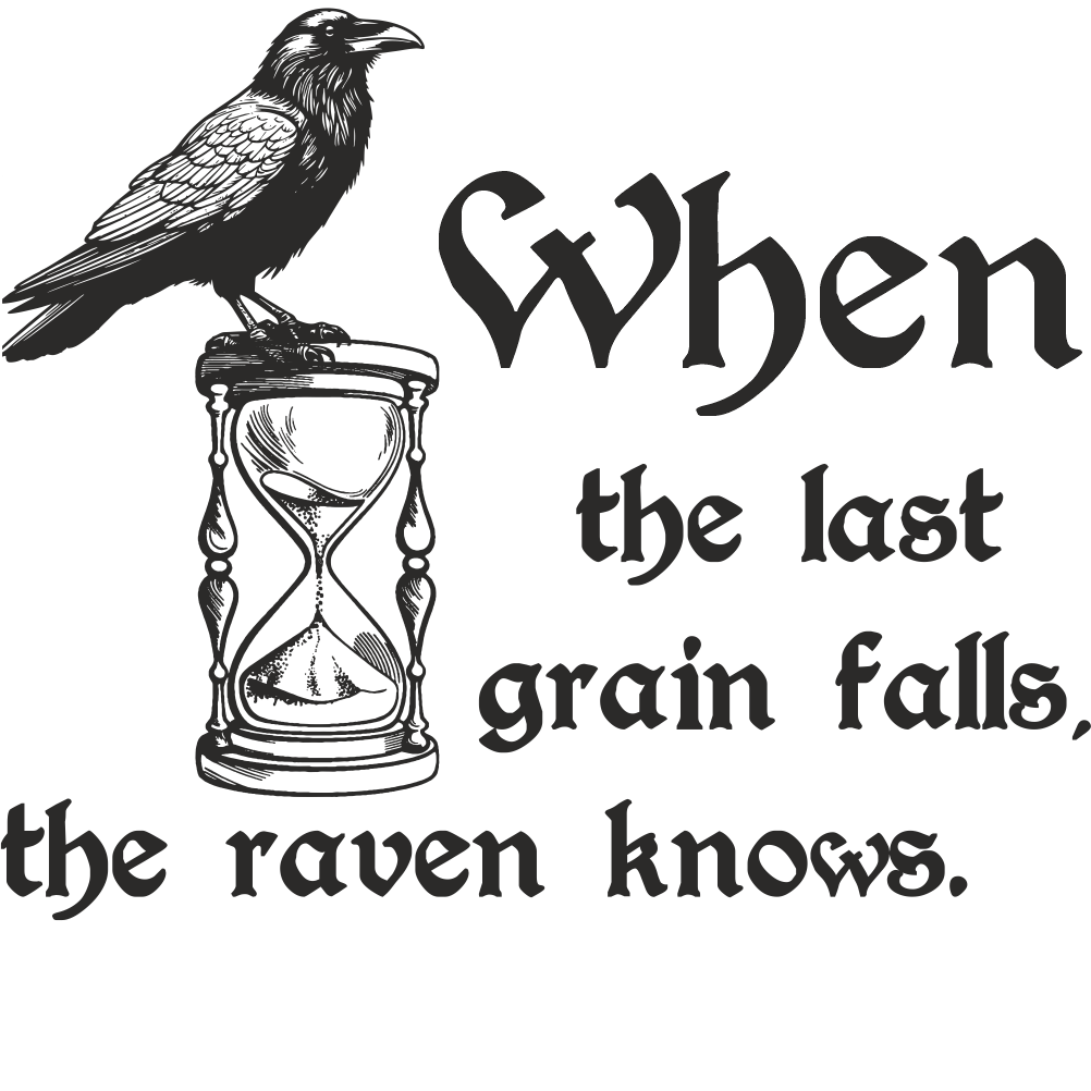 Hourglass wall decal with raven and hourglass illustration