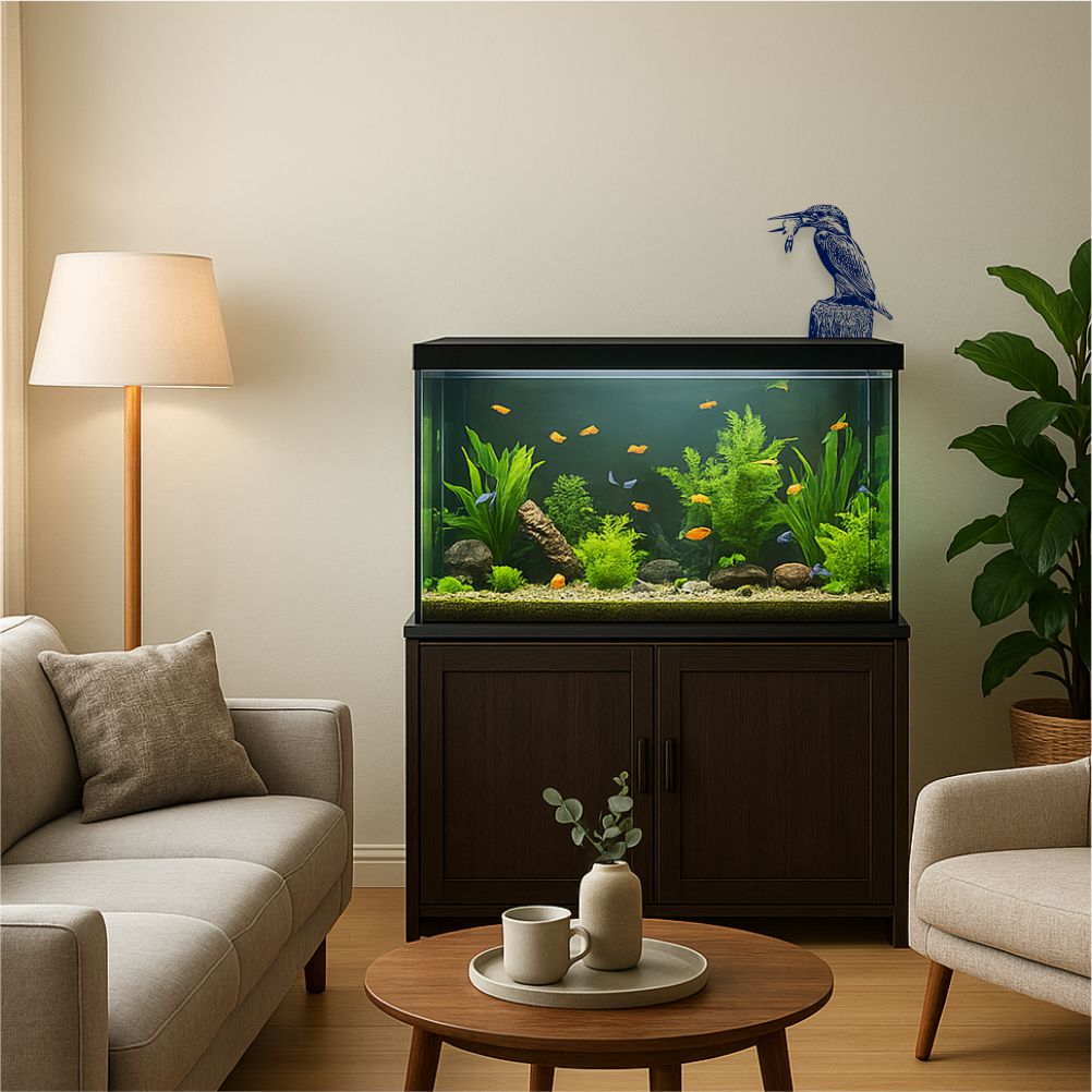 Kingfisher wall decal applied in living room – bird wall decor