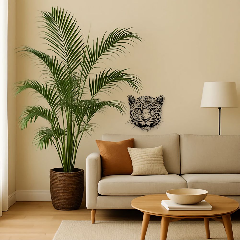 Leopard wall decal applied in living room – wildlife wall decor