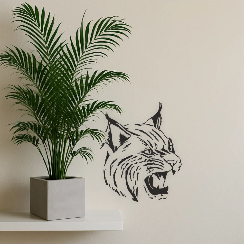 Lynx wall decal applied in living room – wildlife wall decor