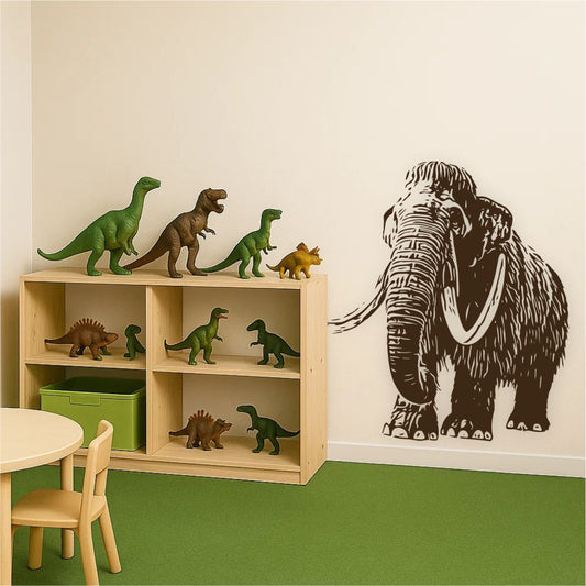 Mammoth wall decal in kids room with toys – prehistoric mammal wall art