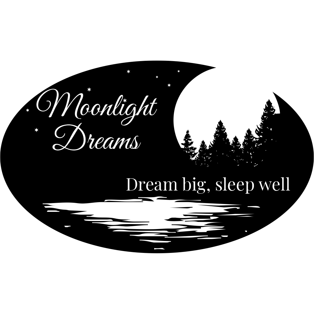 Moonlight Dreams crescent moon wall decal with night forest and quote design