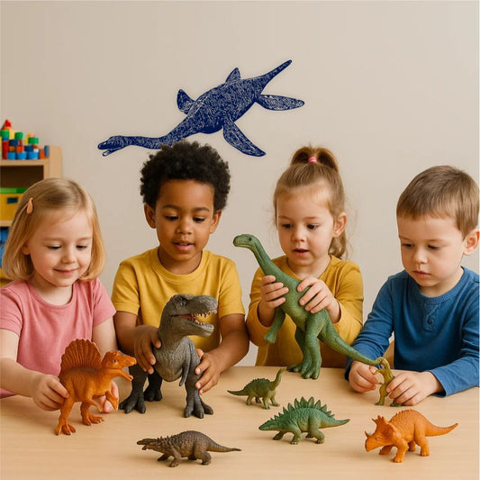 Plesiosaurus wall decal in kids room with children playing – prehistoric sea reptile wall art