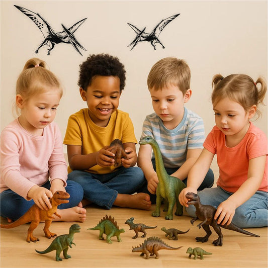 Pterodactylus wall decal in kids room with children playing – prehistoric flying reptile wall décor