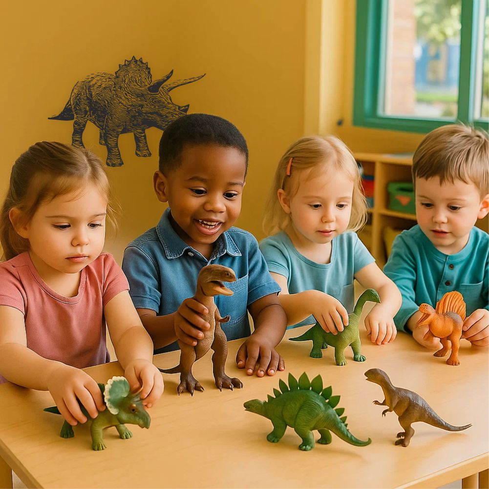 Triceratops wall decal in kids room – dinosaur wall art for children