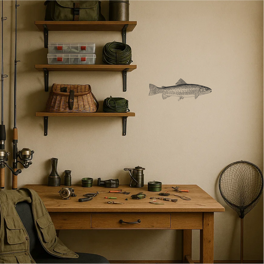 Trout fishing wall decal - black fish facing right - Coarse fishing home decor - Fishing gifts UK - Art Decals UK