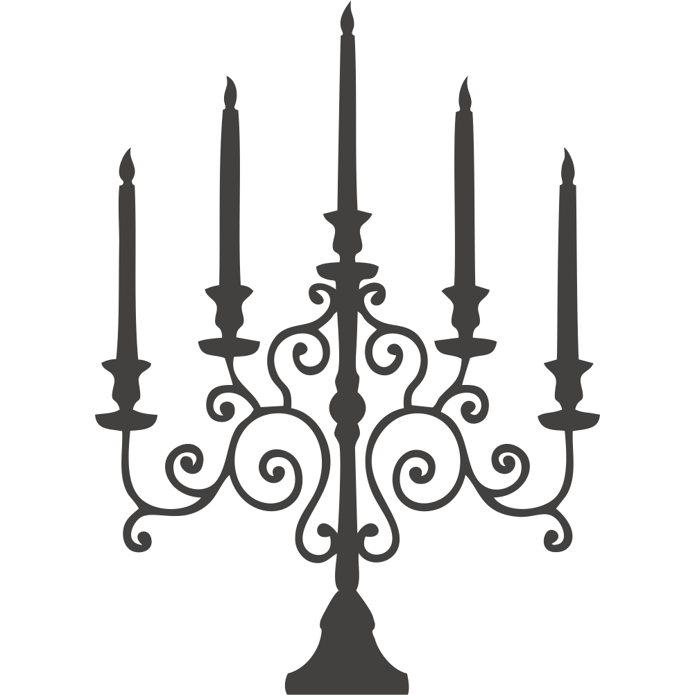 Black vintage candlestick wall decal on transparent background – vertical vinyl sticker for hallway and entryway