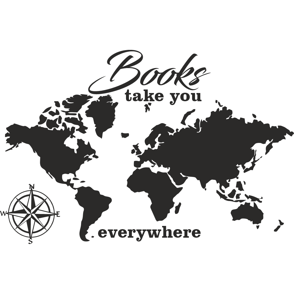 World map wall decal with books take you everywhere quote